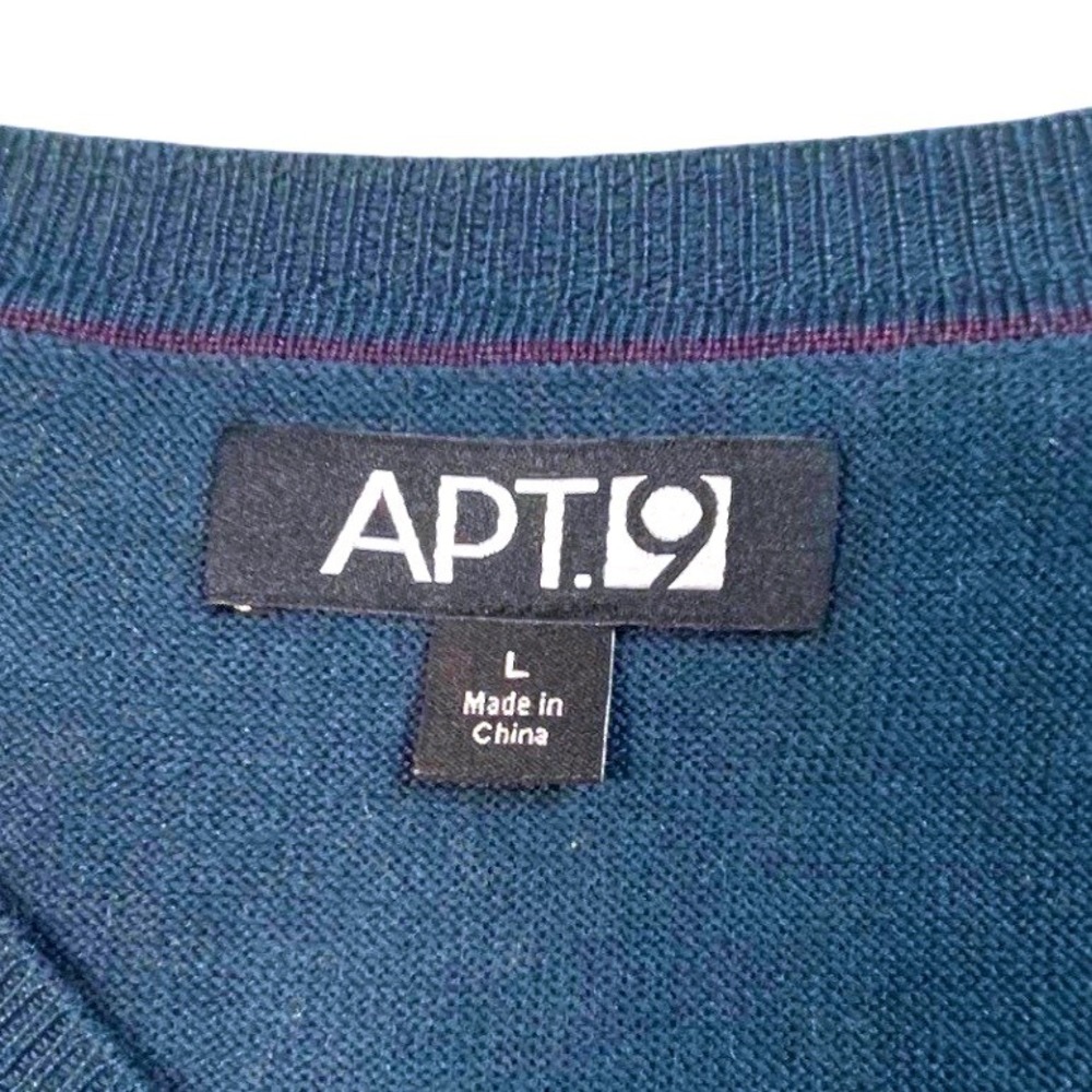 APT 9 Mens V Neck Sweater Large Merino Wool Blend Dark Teal Pullover Soft Luxury - Picture 2 of 9